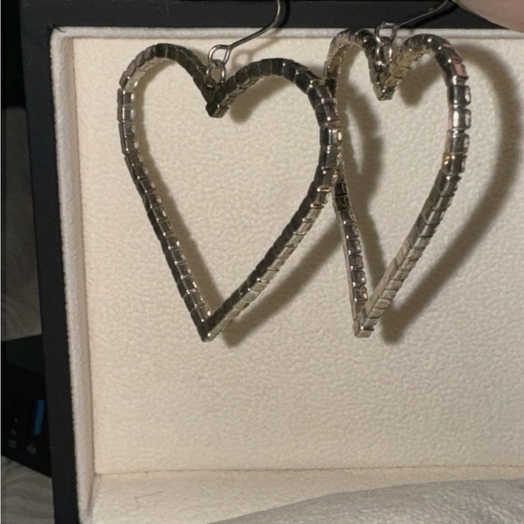 Cali Big Heart Design Sparkling Rhinestone Earrings silver 2.2”x1.60” - Picture 7 of 10